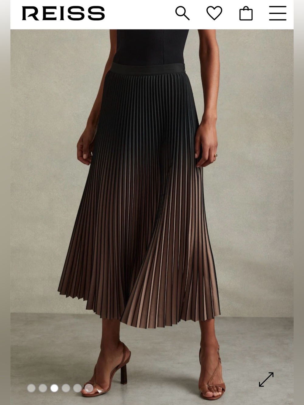 Reiss sz 6 Ombre pleated skirt like new Black to Brown Midi Skirt